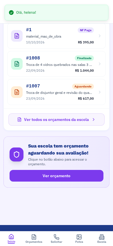 Orçamentos recentes com destaque para itens aguardando aprovação.