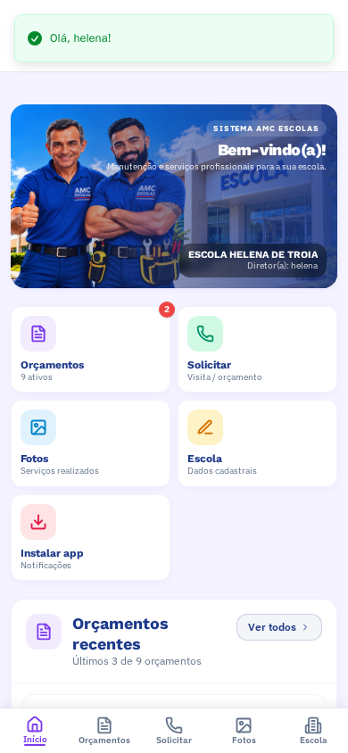 Portal da escola — tela real do sistema AMC